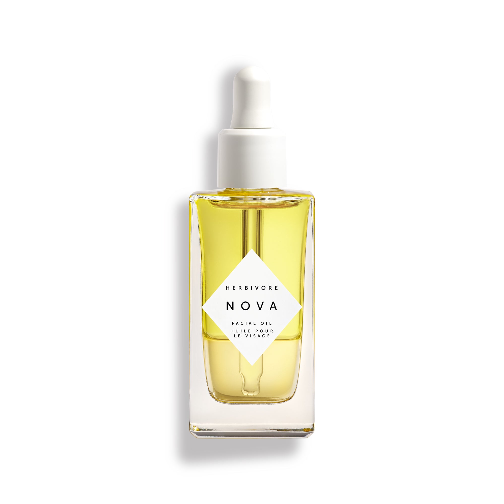 Herbivore Nova facial oil bottle on a white background