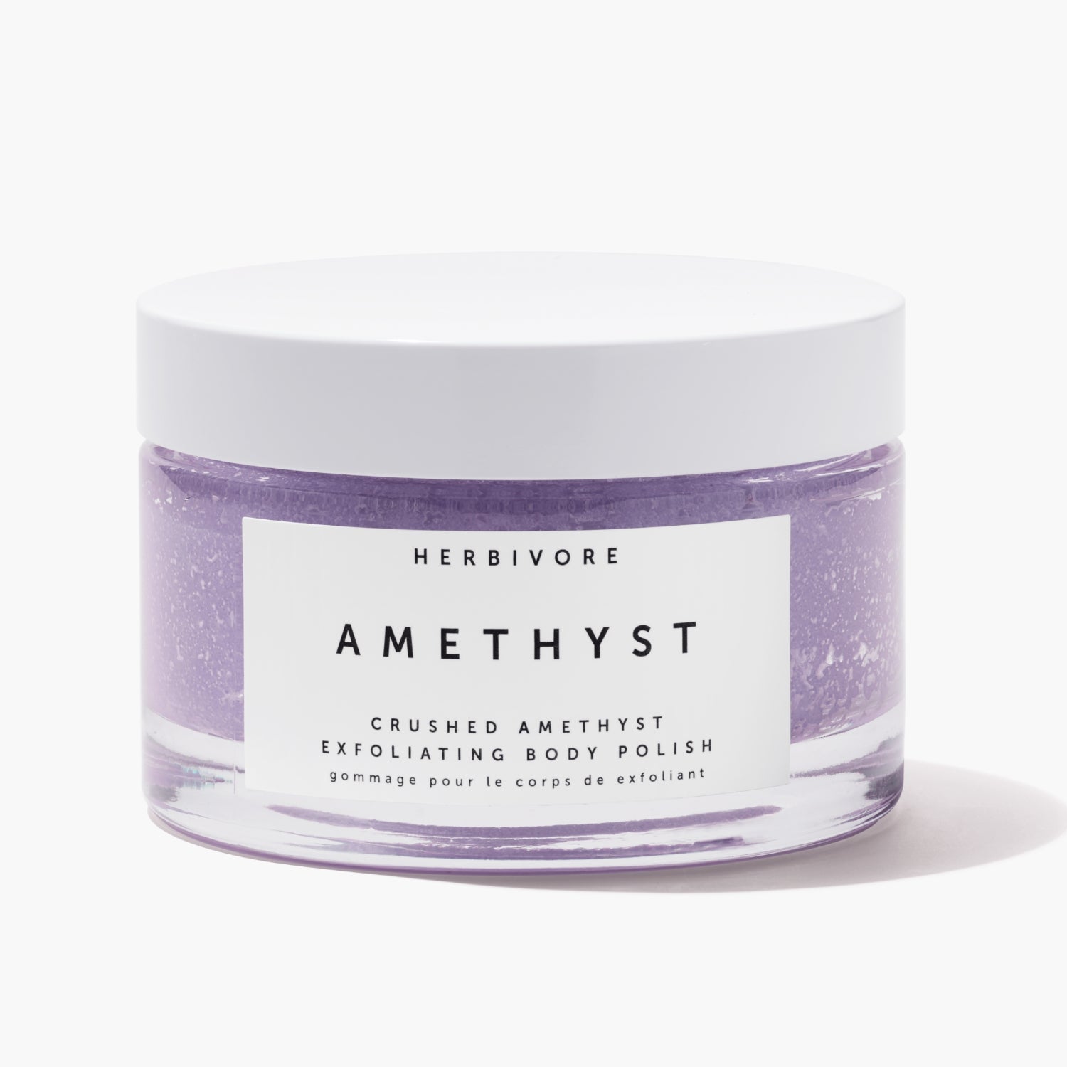 Clear jar of purple Amethyst Exfoliating Body Polish 