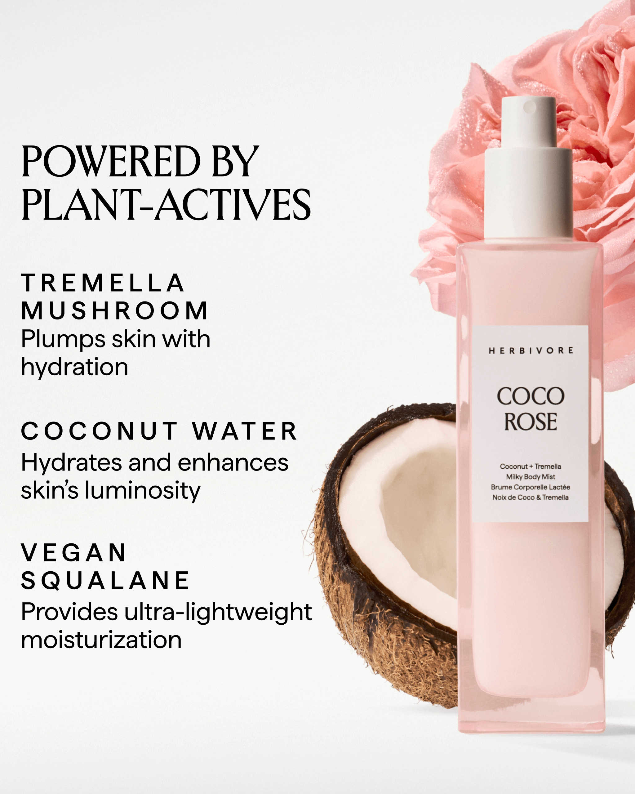perfume seed rose body mist Herbivore COCO ROSE Coconut + Tremella Milky Body Mist
